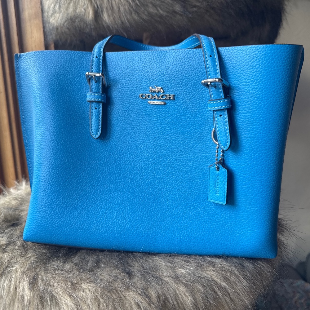 Coach purse, electric blue handbag, coach leather hand bag